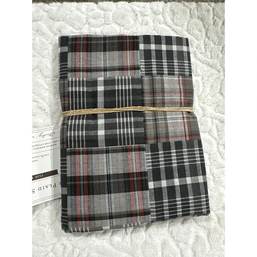 PB Dorm Sullivan Plaid Sham Standard Grey Black White Patchwork 100% Cotton NWT